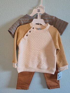 Little Lad Cream & Tan Raglan 3 Piece Adorable 2T Boys Set